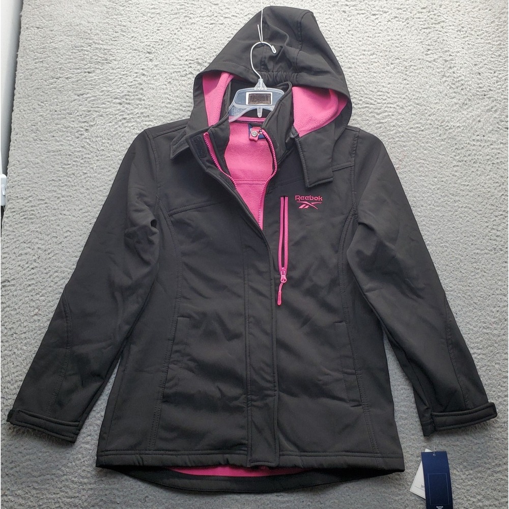 Reebok Softshell Jacket Youth Large Multi Black Fleece Lined Detachable Hooded